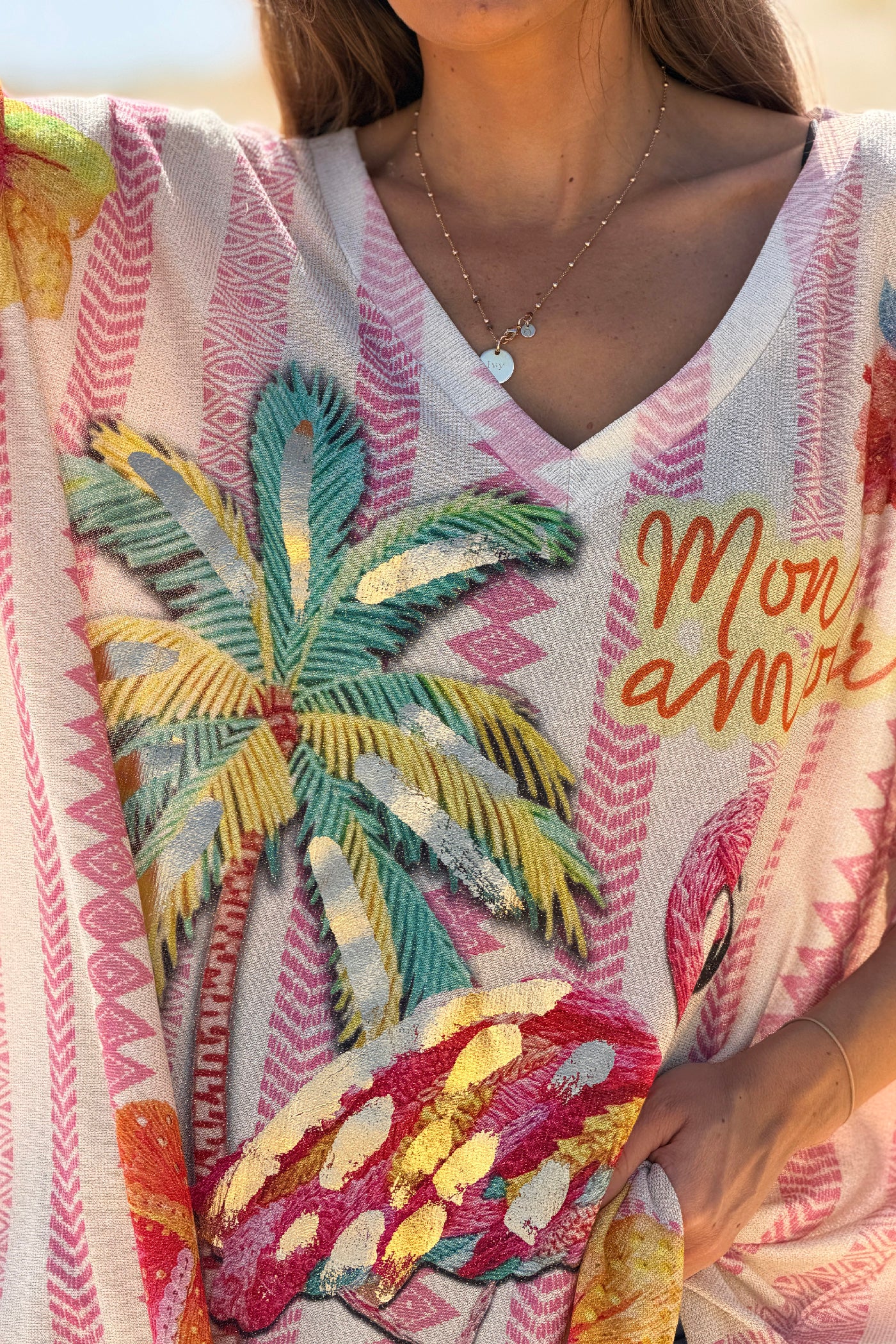 Pink Flamingo Tropical Glitter Knit Top
