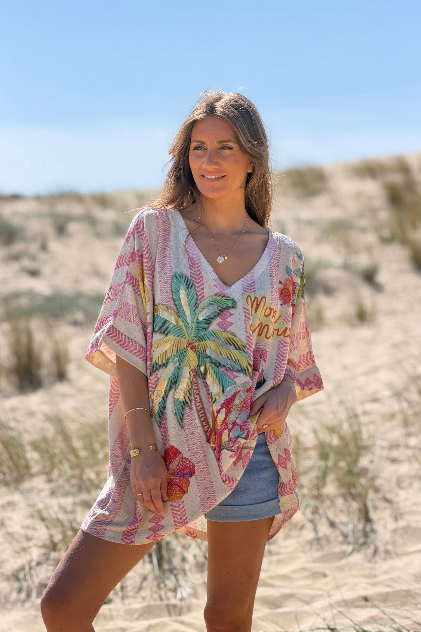 Pink Flamingo Tropical Glitter Knit Top