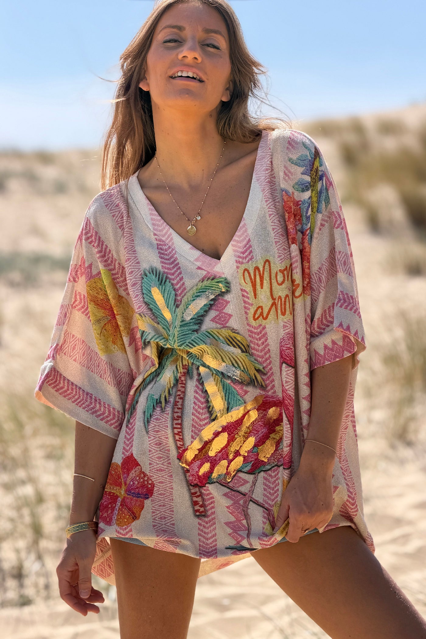Pink Flamingo Tropical Glitter Knit Top