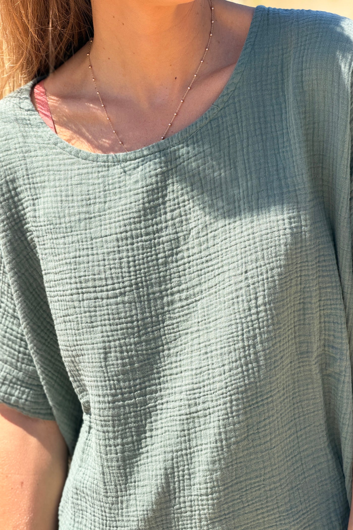 Olive Crinkle Gauze Blouse