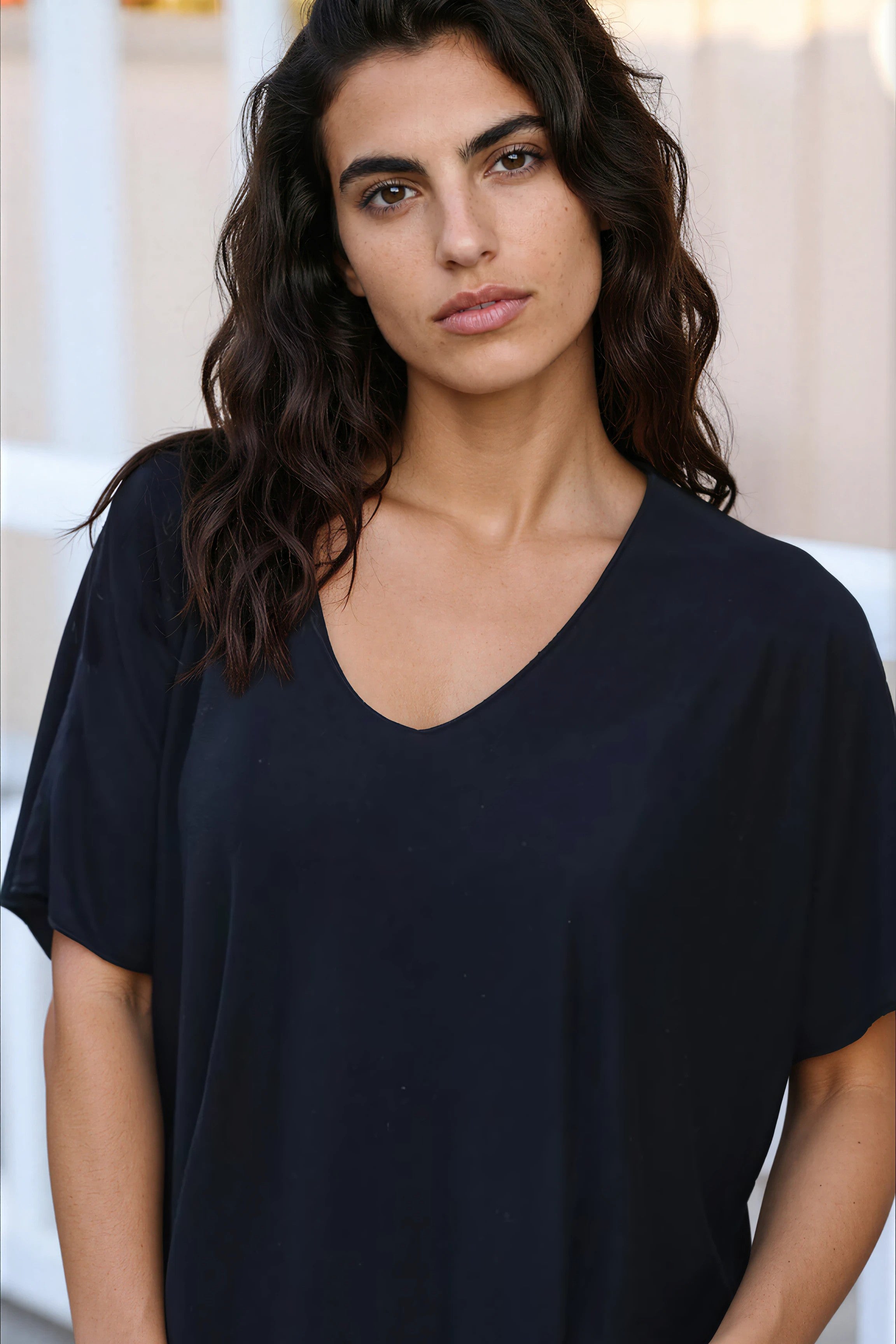 Relaxed fit black v-neck top