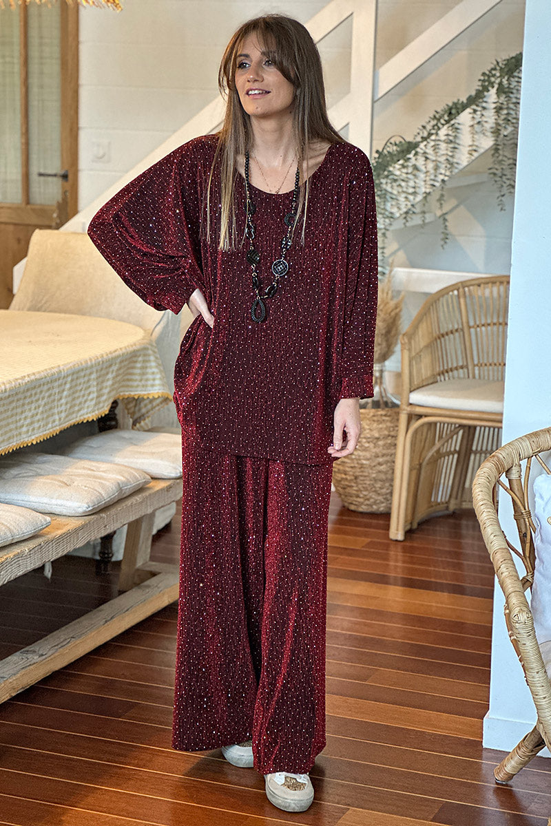 Burgundy Sparkle Knit Blouse
