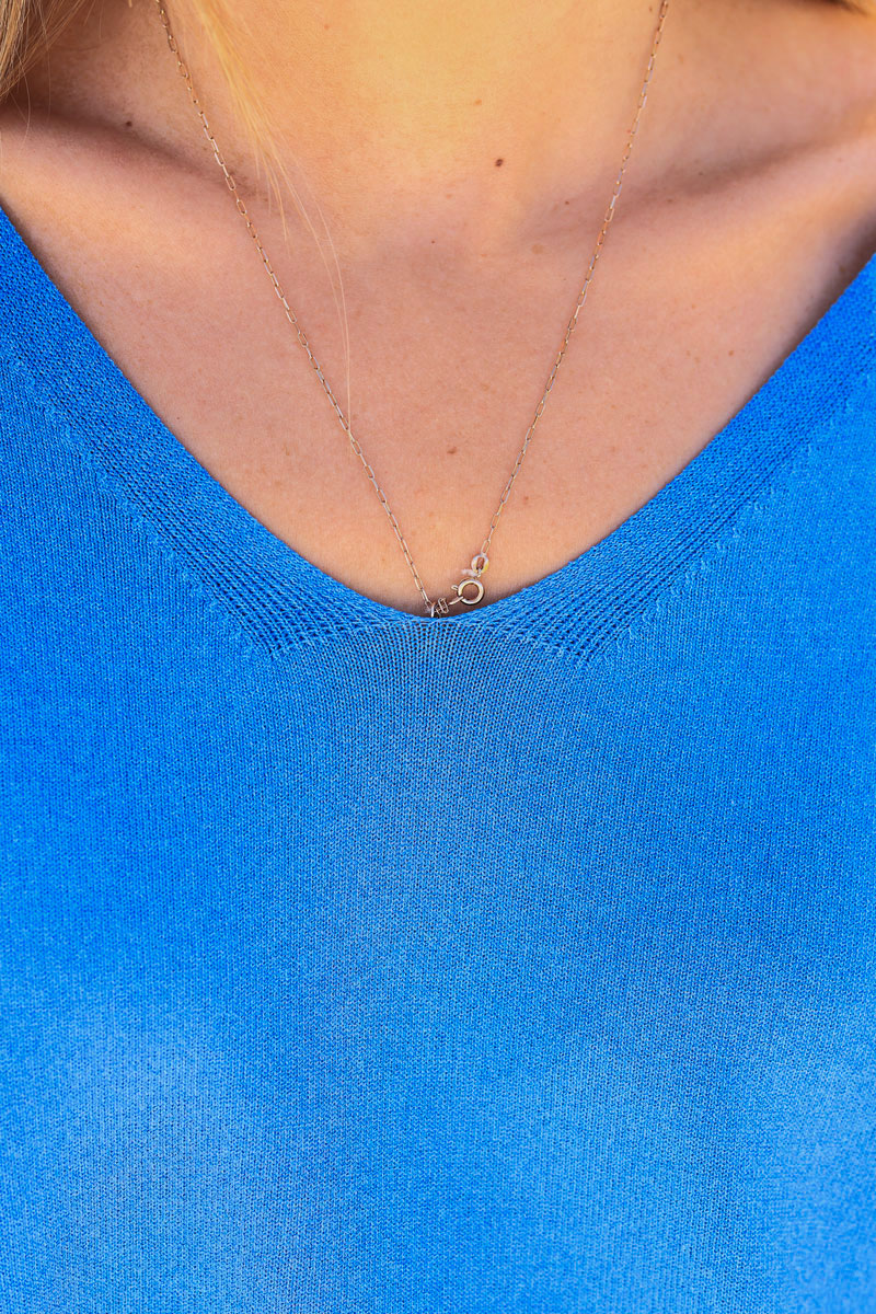 Top stretch et large bleu roi petite maille manches courtes