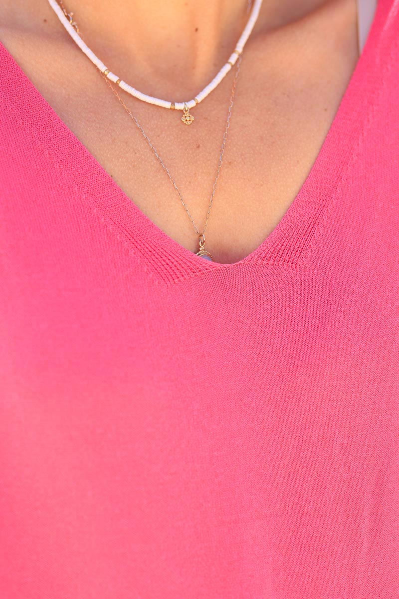 Top elástico y manga corta grande de punto fucsia pequeño
