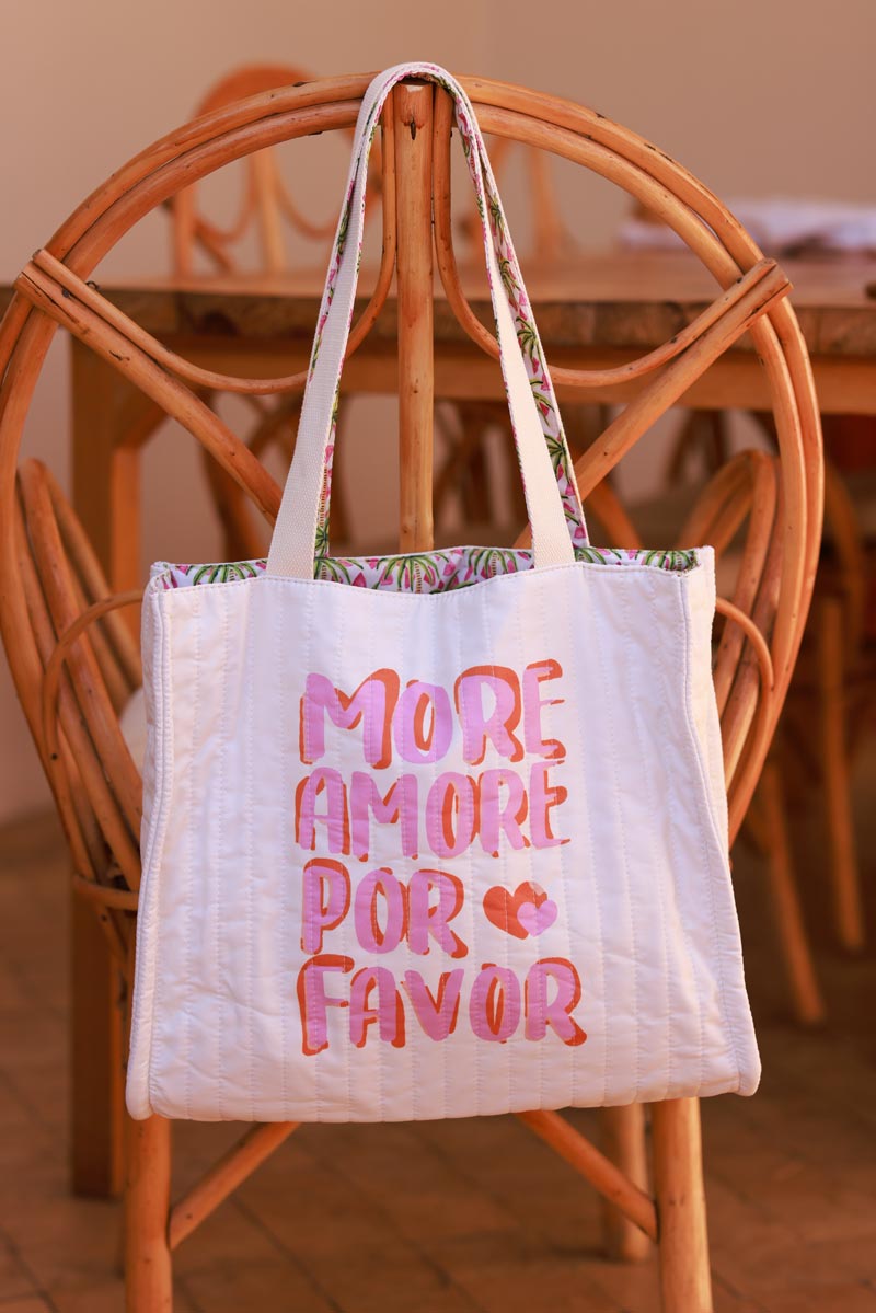 Tote bag cabas réversible blanc cassé matelassé More Amore por Favor rose