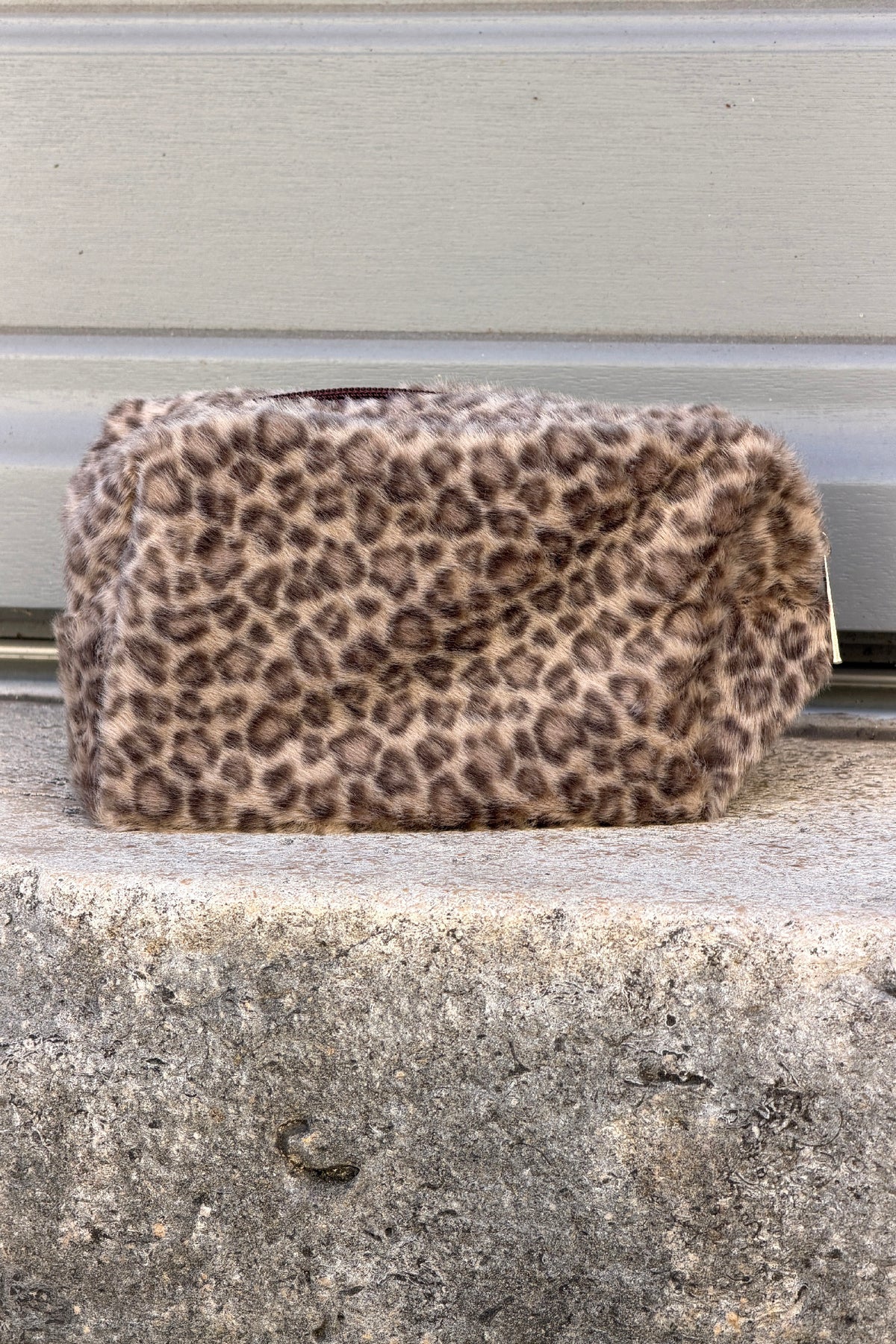 Trousse fausse fourrure léopard beige