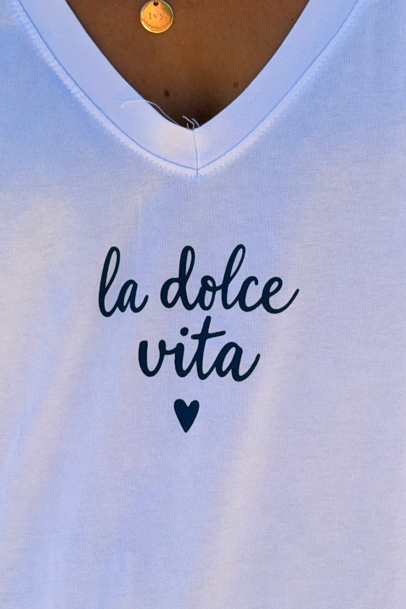 White “La Dolce Vita” V-Neck Tee