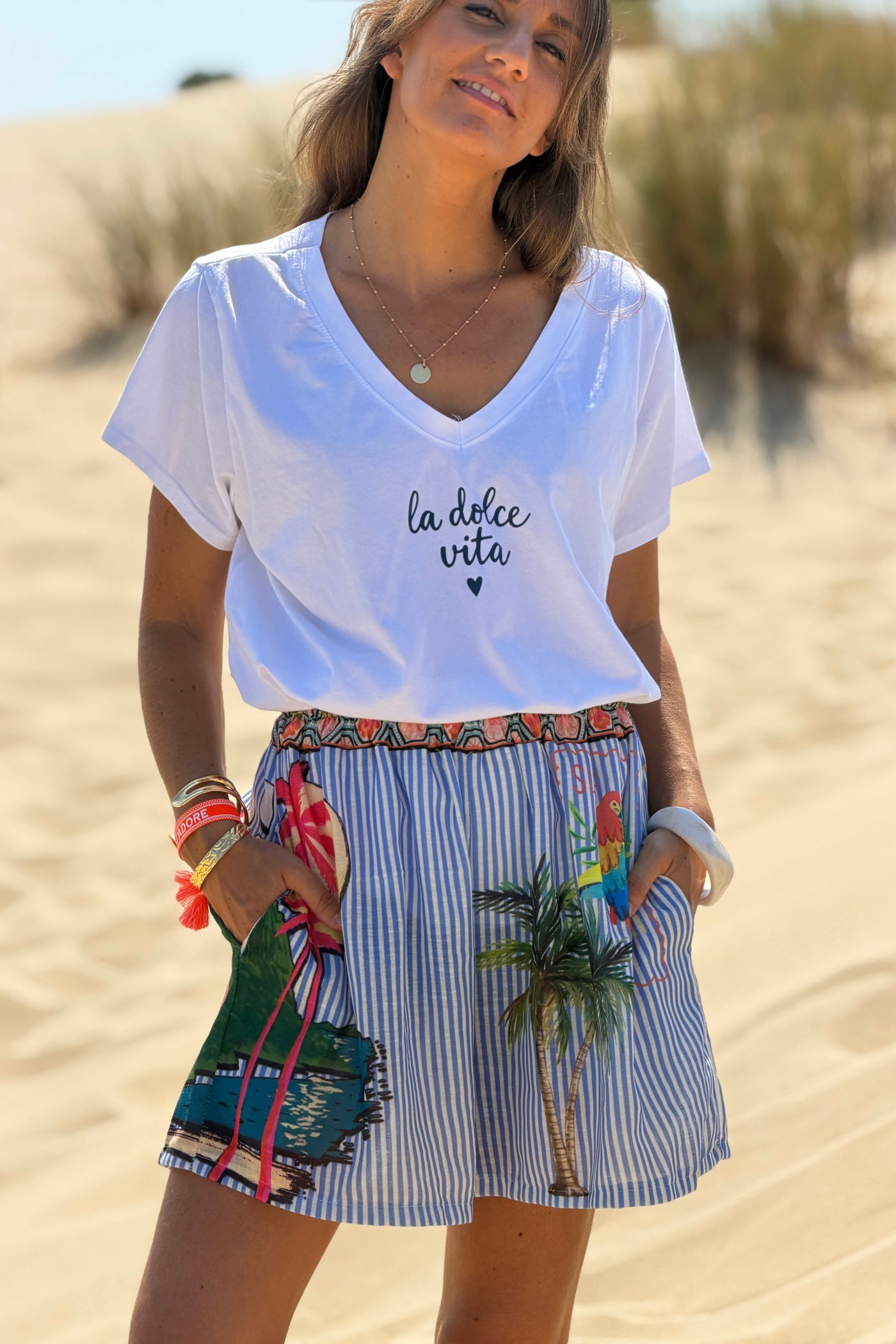 White “La Dolce Vita” V-Neck Tee