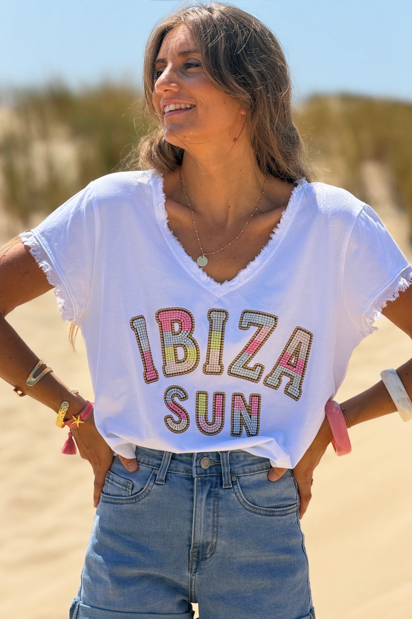 White “La Dolce Vita” V-Neck Tee