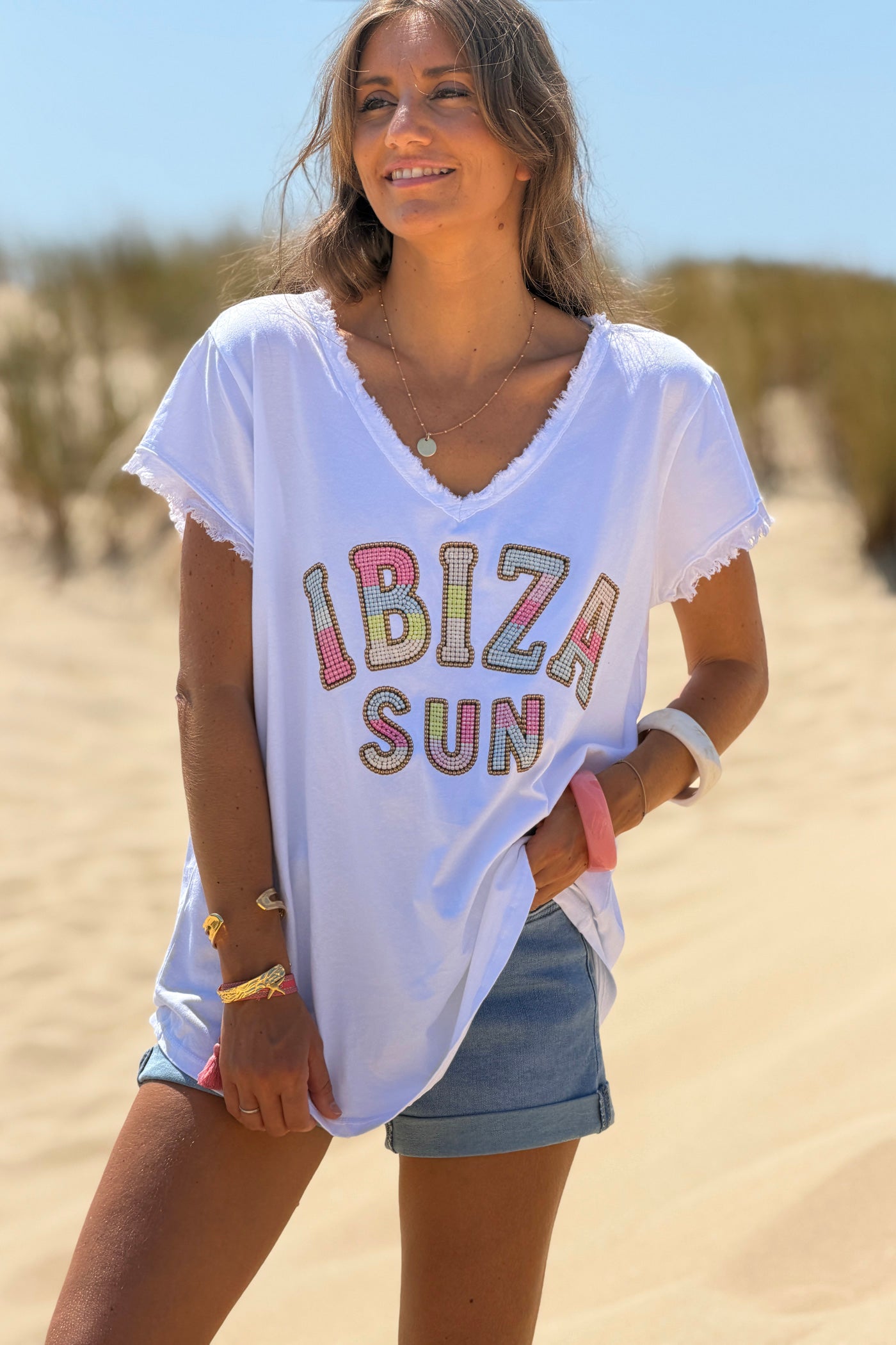 White “La Dolce Vita” V-Neck Tee