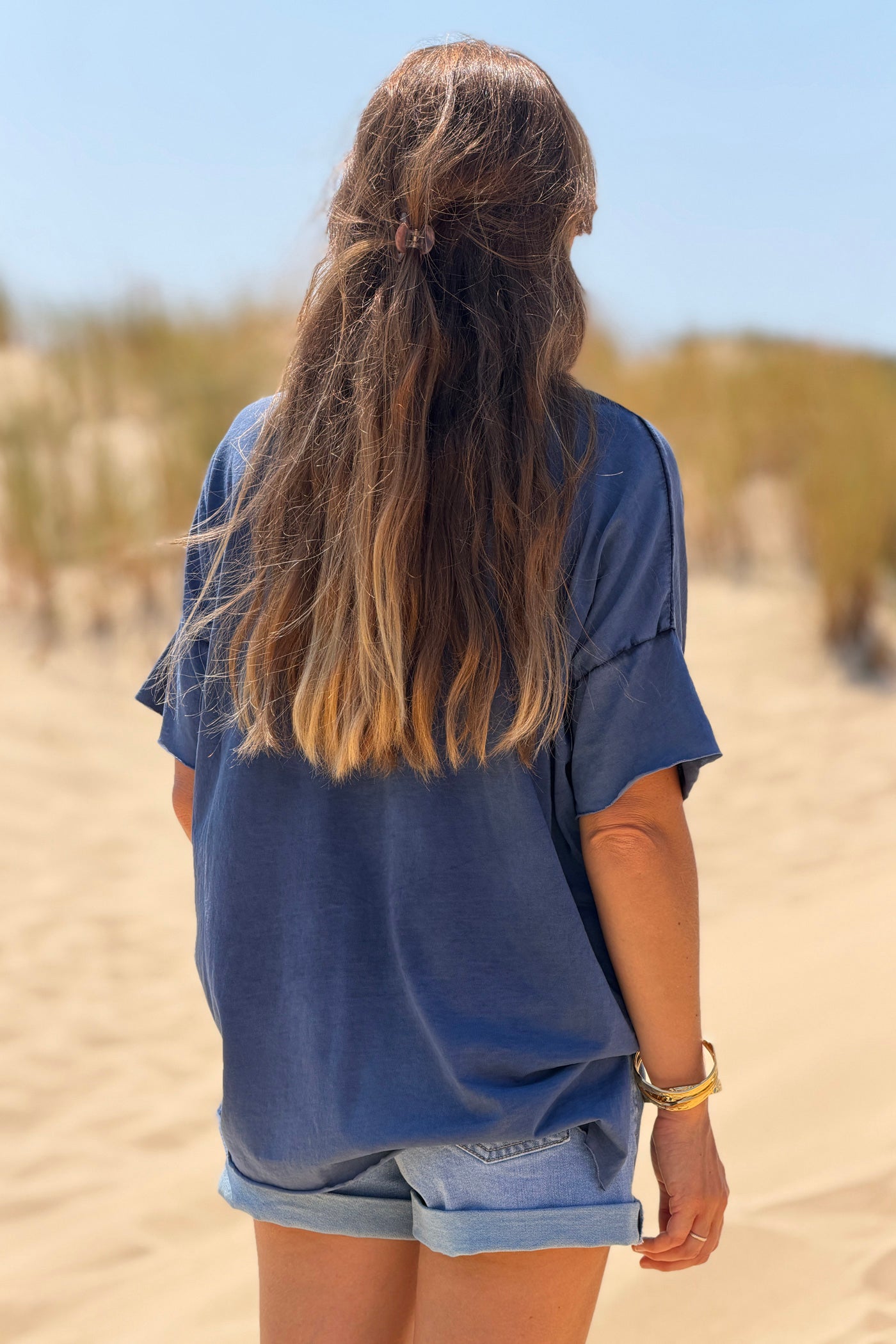 Navy Fuzzy Fishbones V-Neck Tee