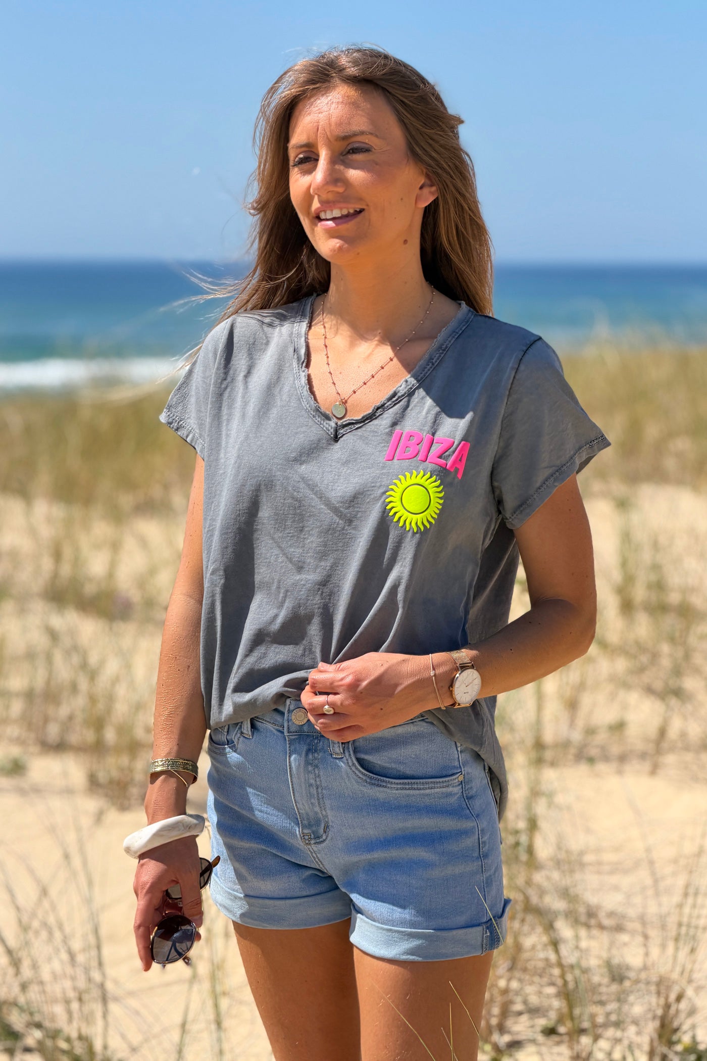 Gray Ibiza Sun T-Shirt