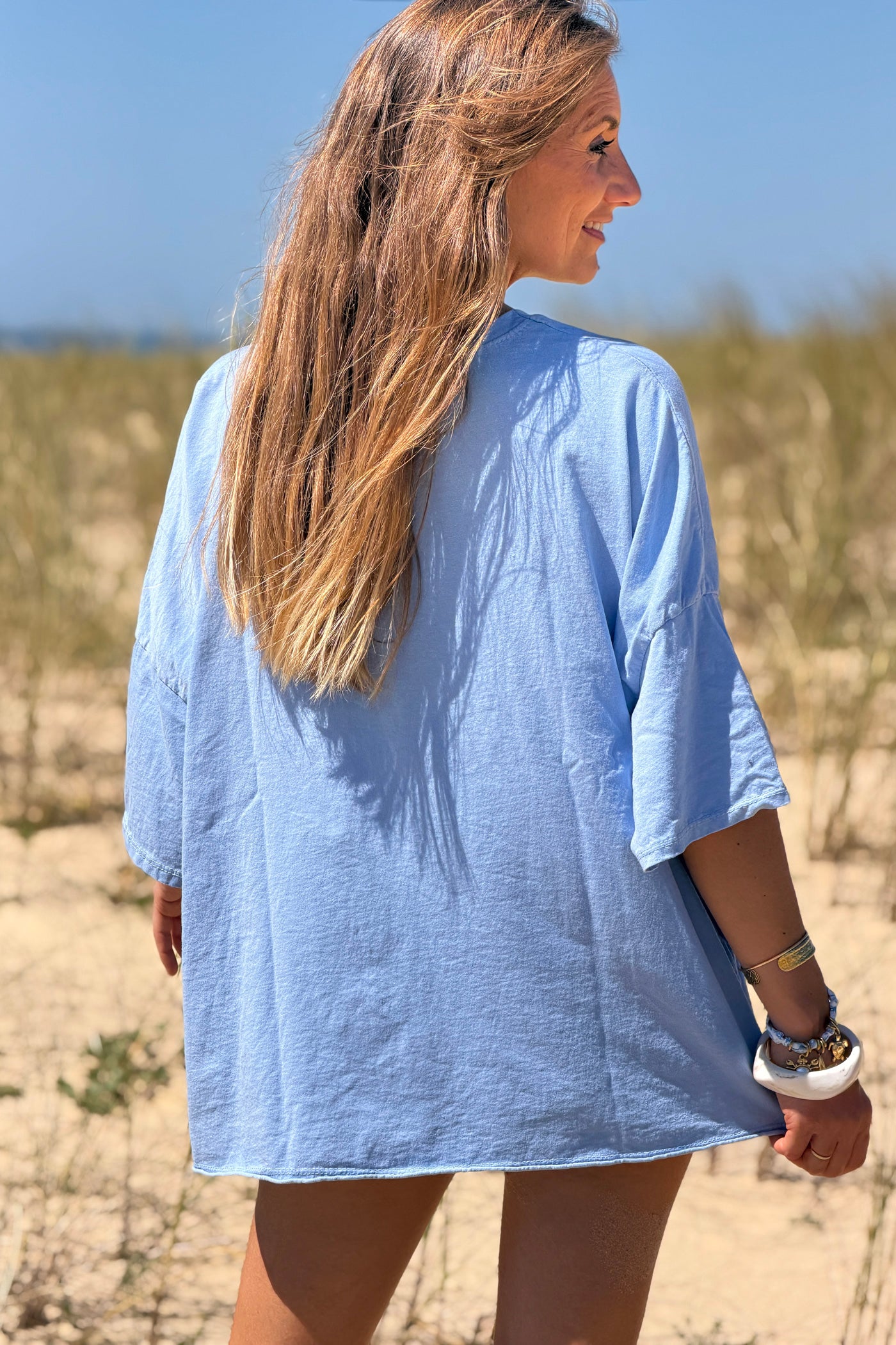 Blue “Follow the Light” Star Jersey Knit Top

