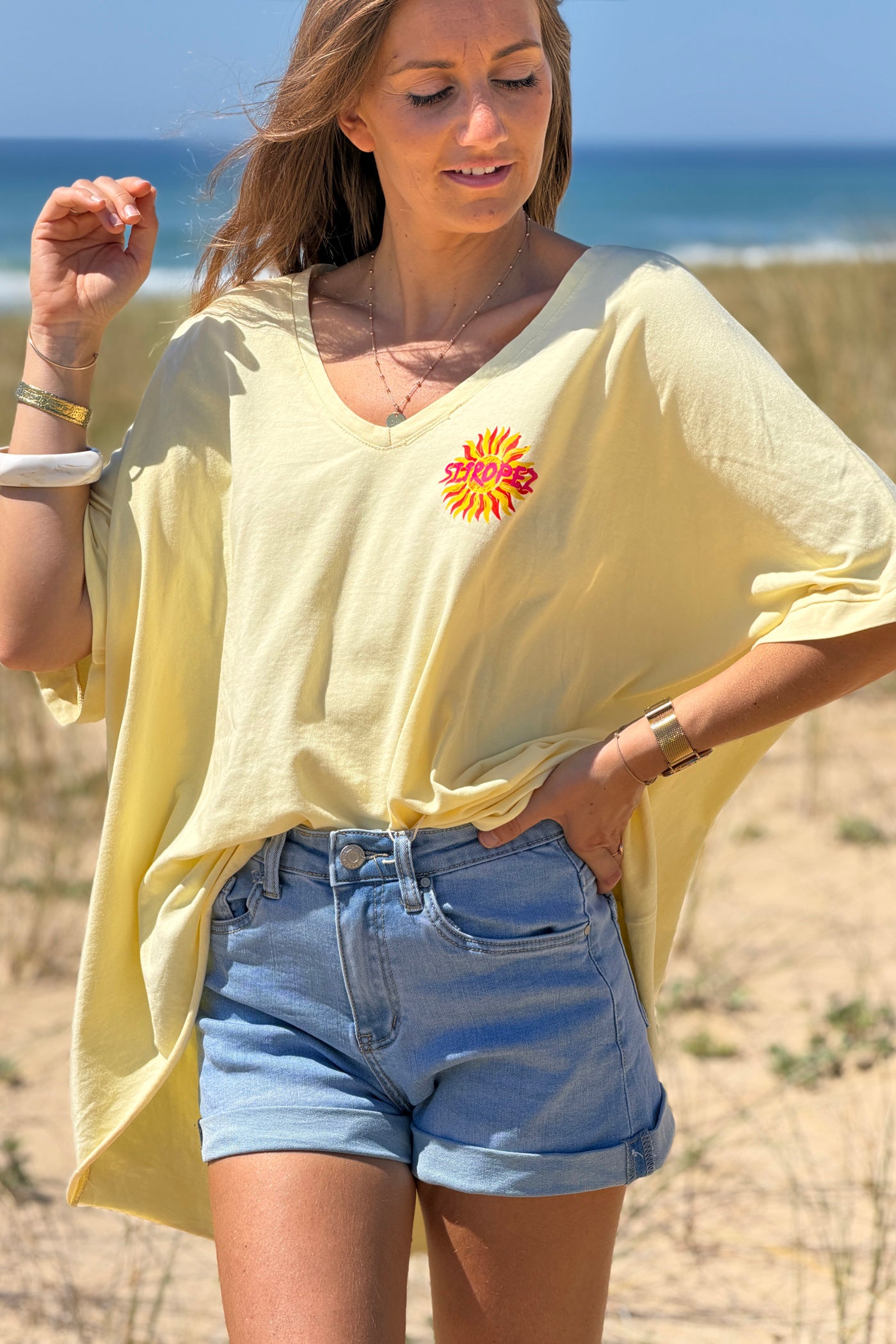 Yellow “St. Tropez” Loose-Fit Tee
