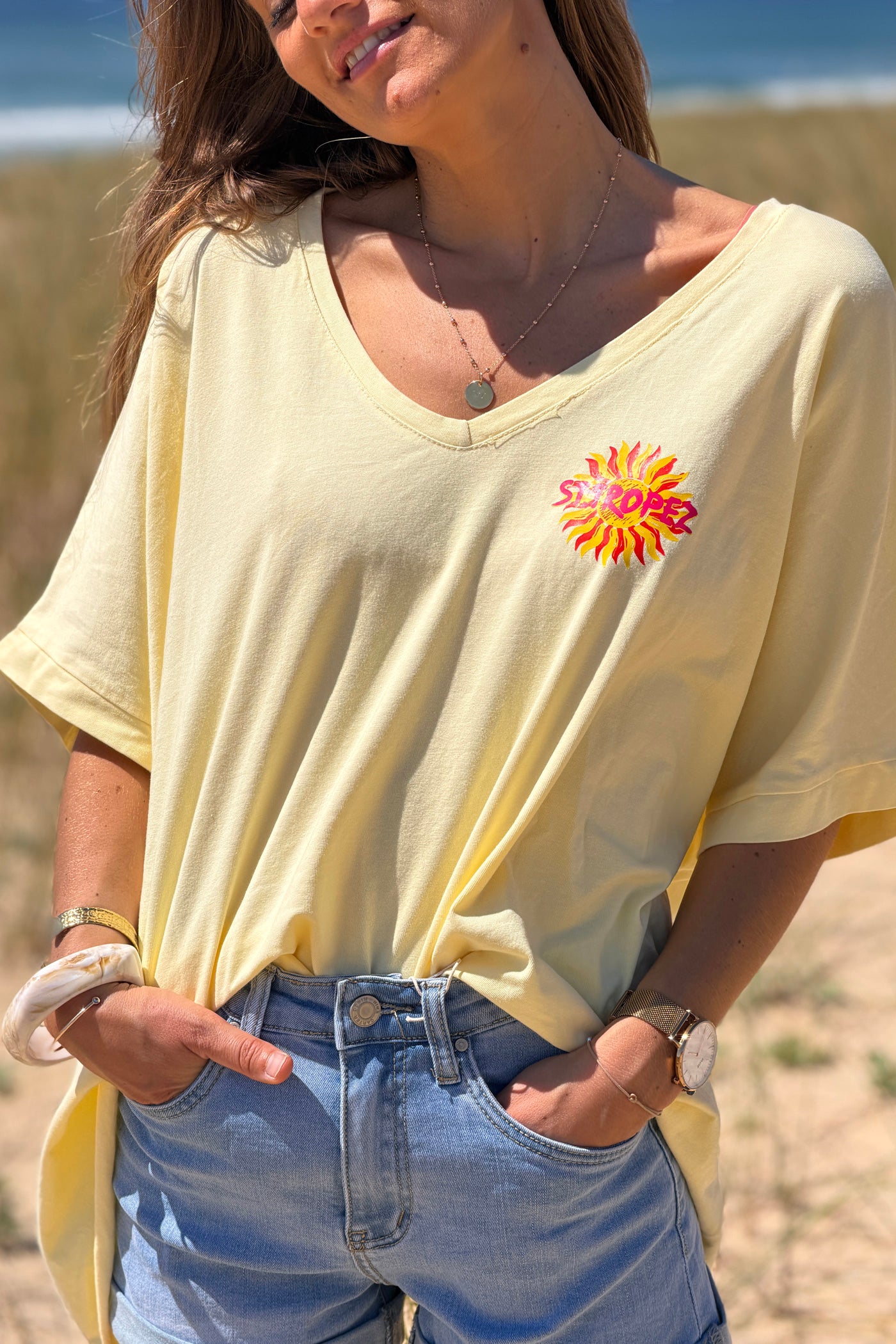 Yellow “St. Tropez” Loose-Fit Tee
