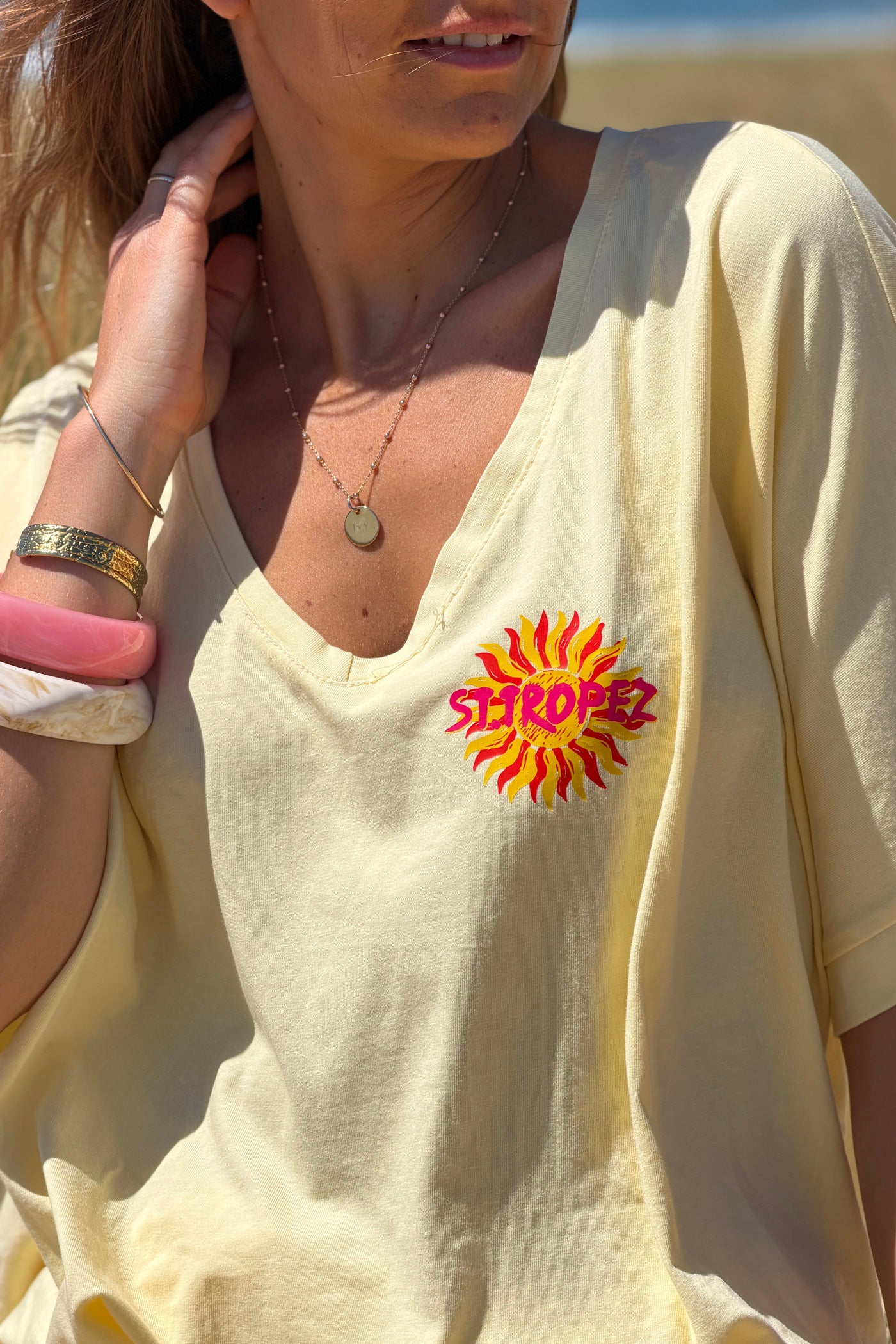 Yellow “St. Tropez” Loose-Fit Tee
