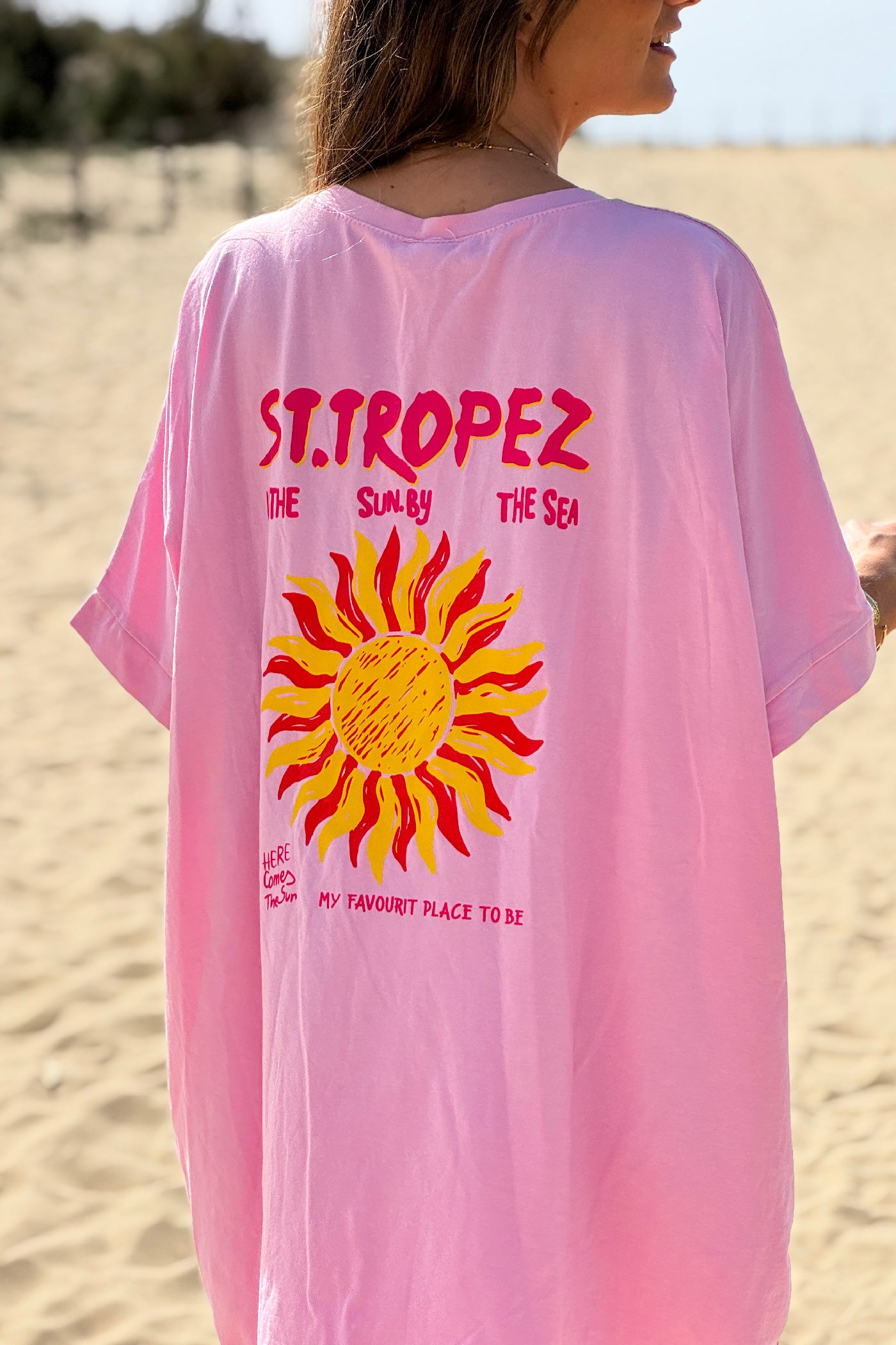 Tshirt loose oversize et stretch rose motif Soleil St tropez