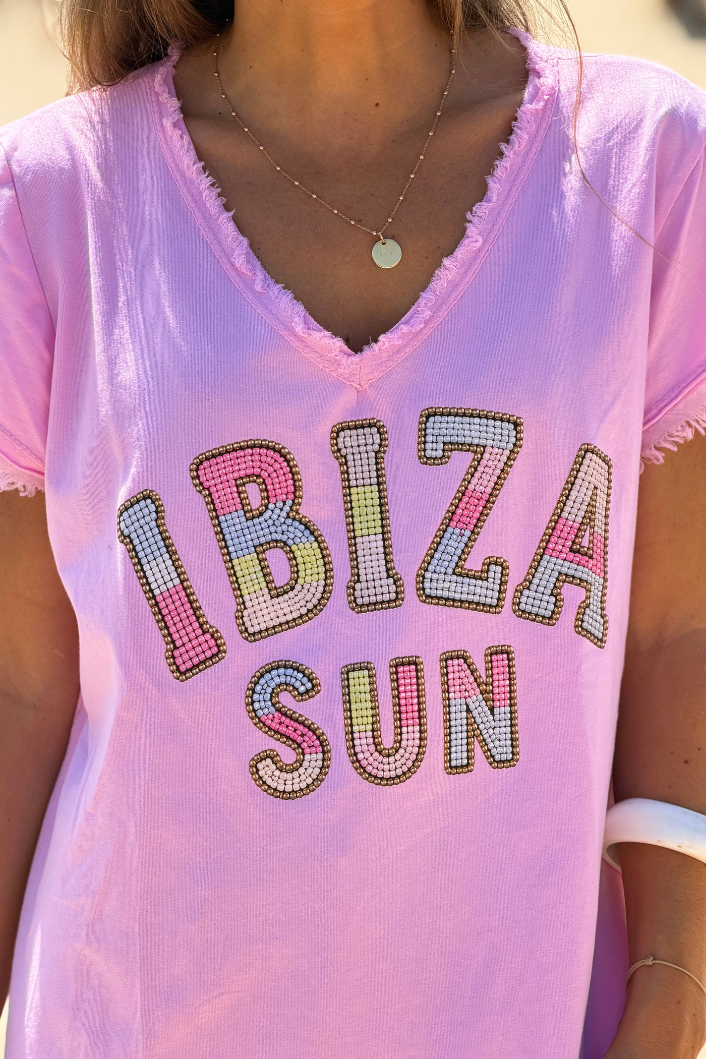Pink “La Dolce Vita” V-Neck Tee