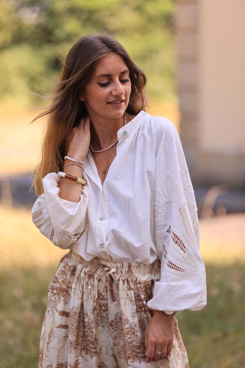 Cream Lotus Sleeve Poplin Blouse