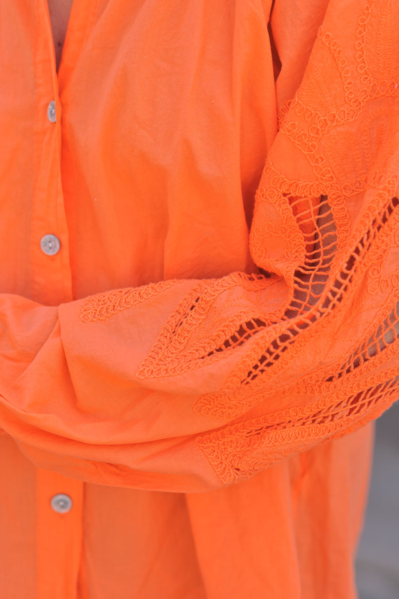 Orange Lotus Sleeve Poplin Blouse