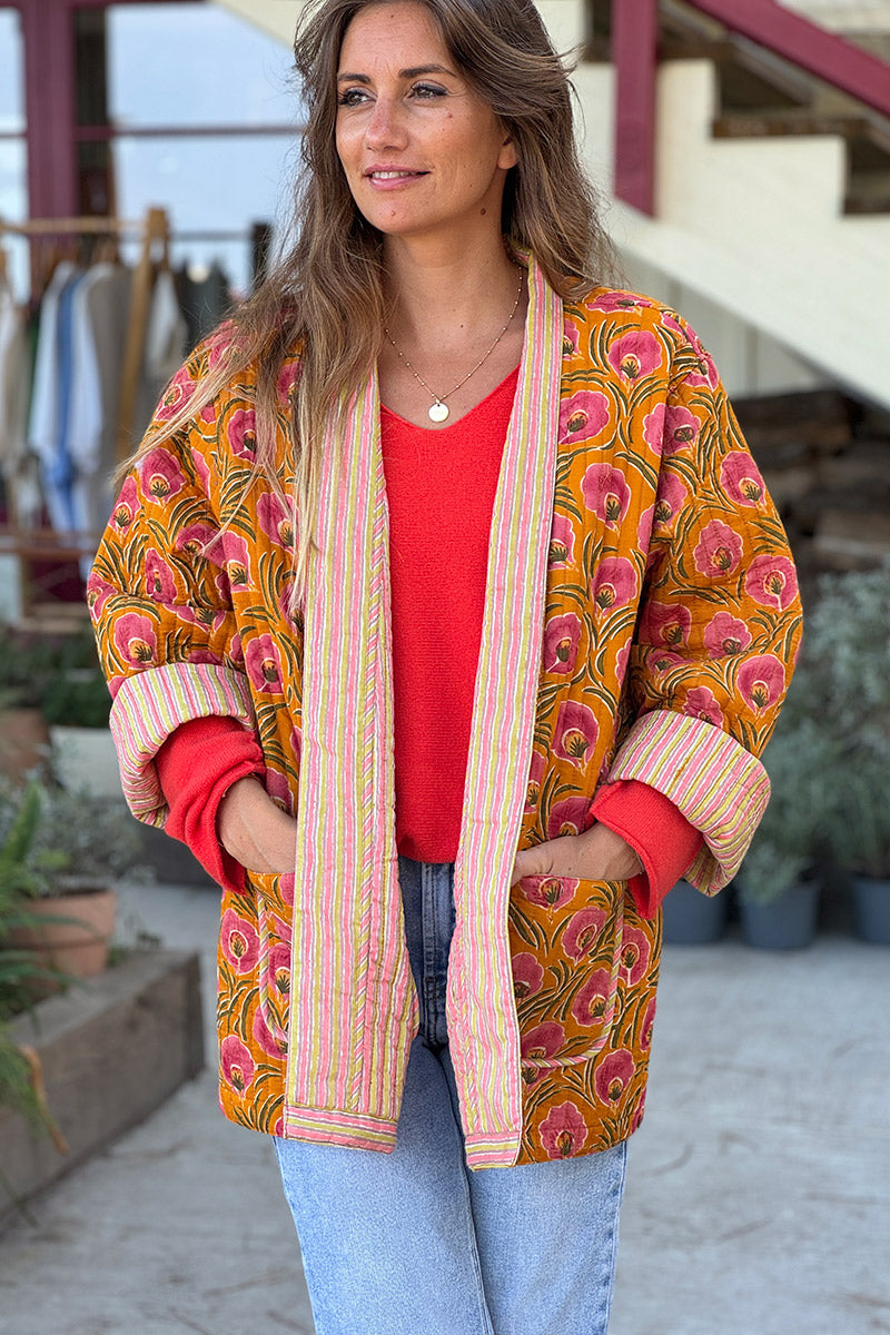 Mustard Floral Quilted Kimono Jacket 