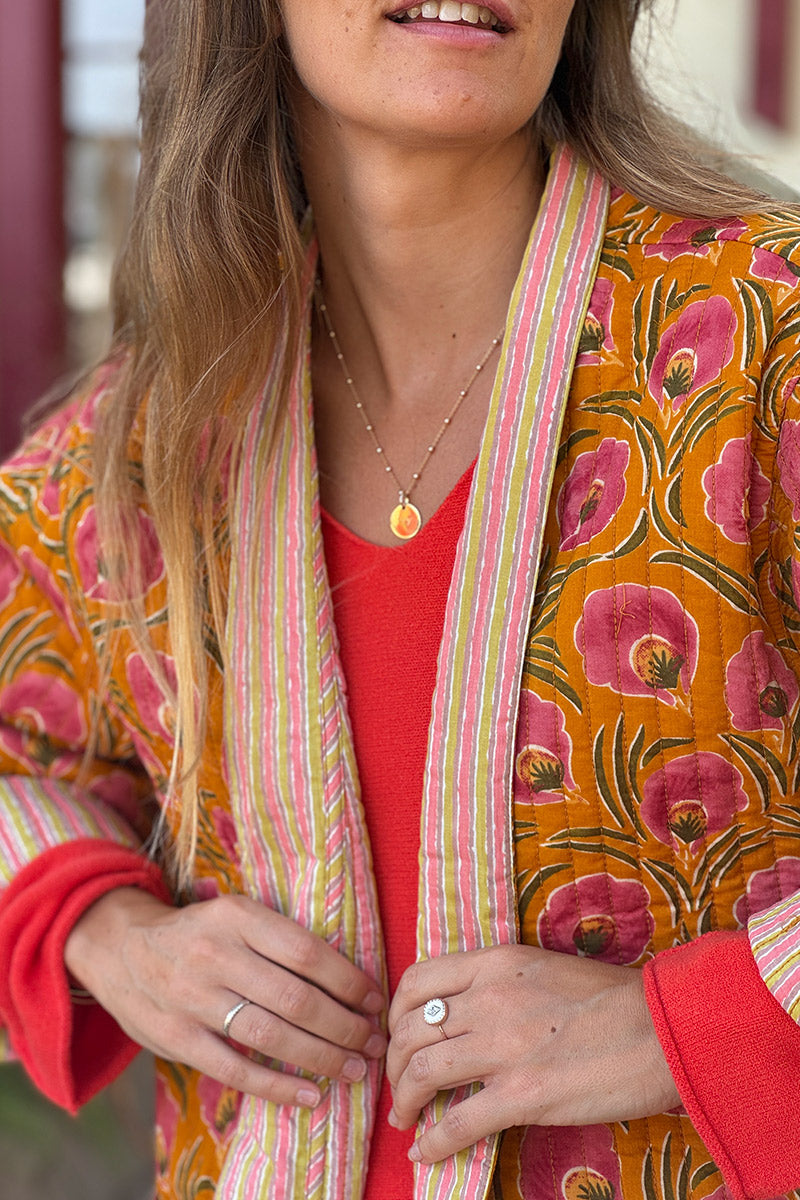 Mustard Floral Quilted Kimono Jacket 