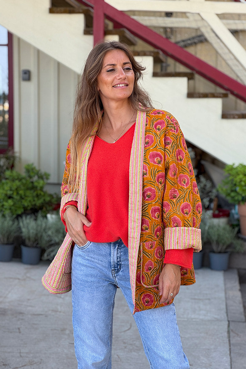 Mustard Floral Quilted Kimono Jacket 
