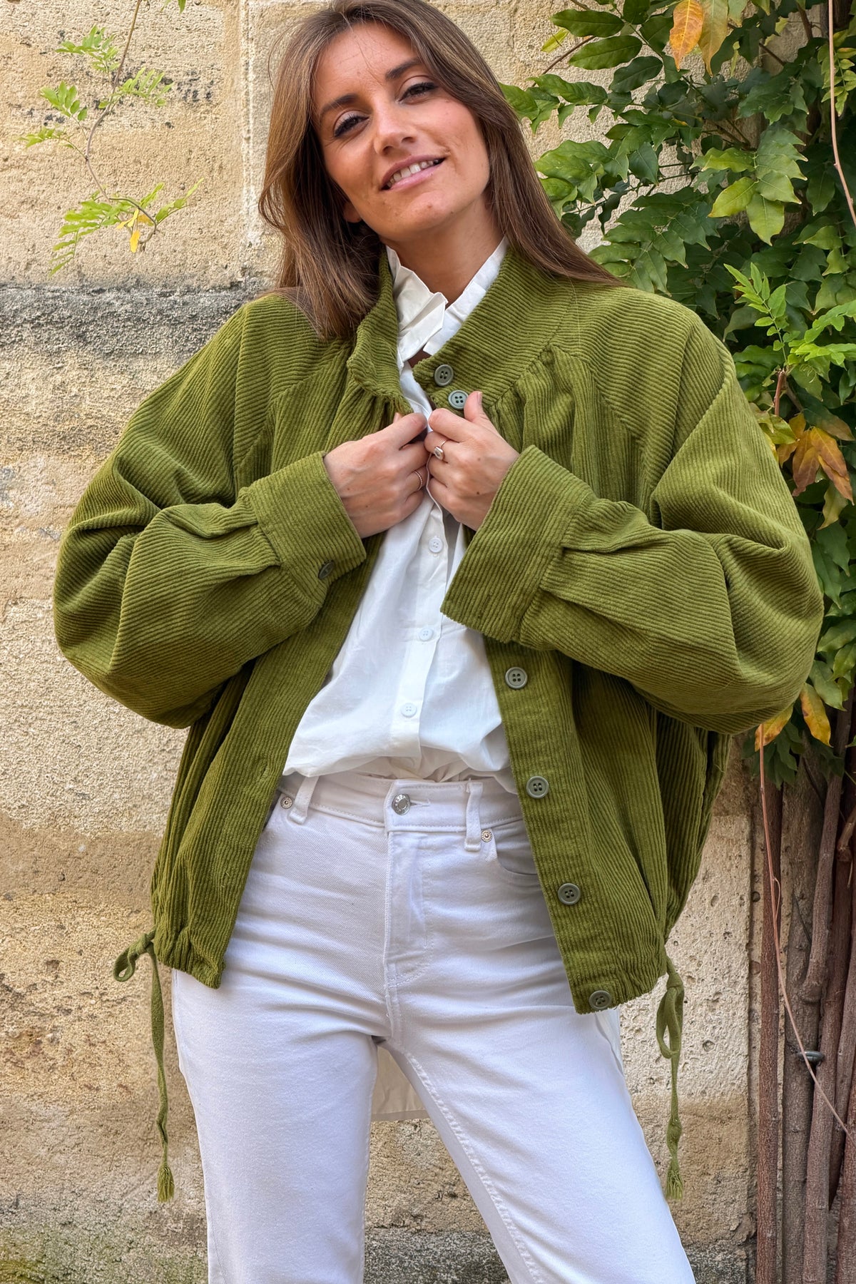 Moss Green Corduroy Varsity Jacket