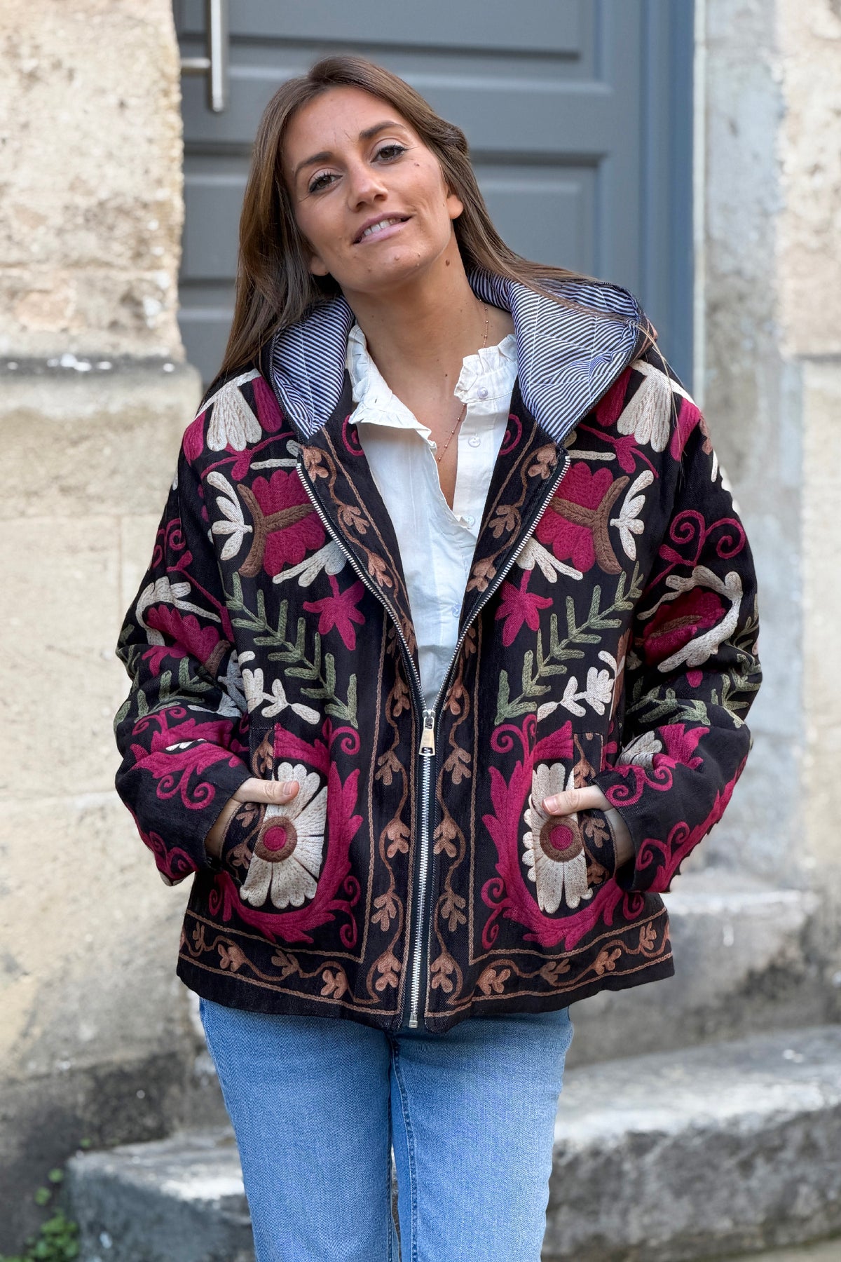 Ebony Black Folk Art Hooded Tapestry Jacket