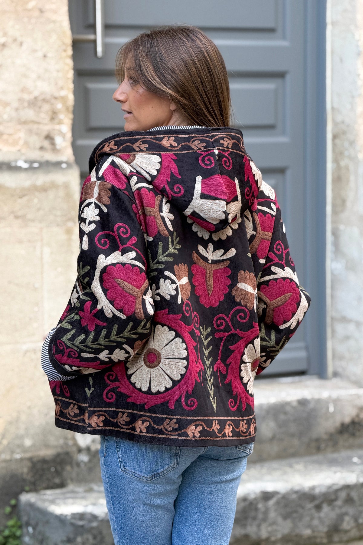 Ebony Black Folk Art Hooded Tapestry Jacket