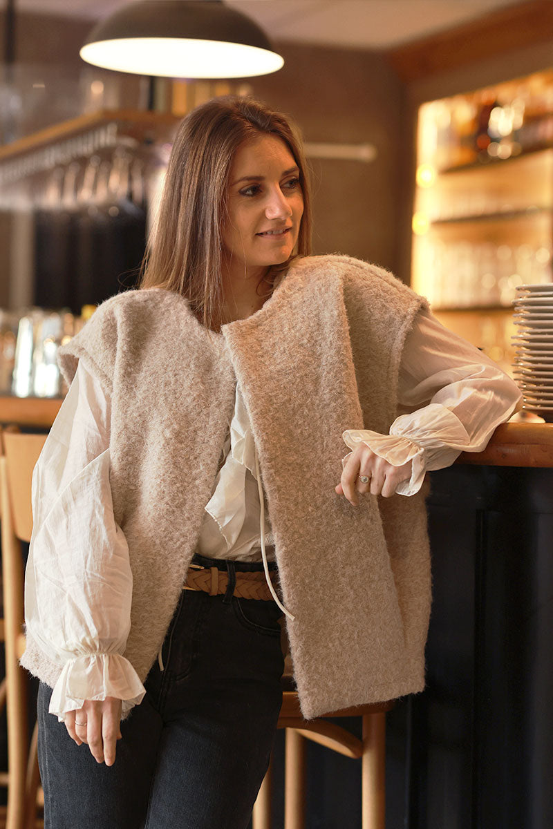 Beige Texture Knit Vest