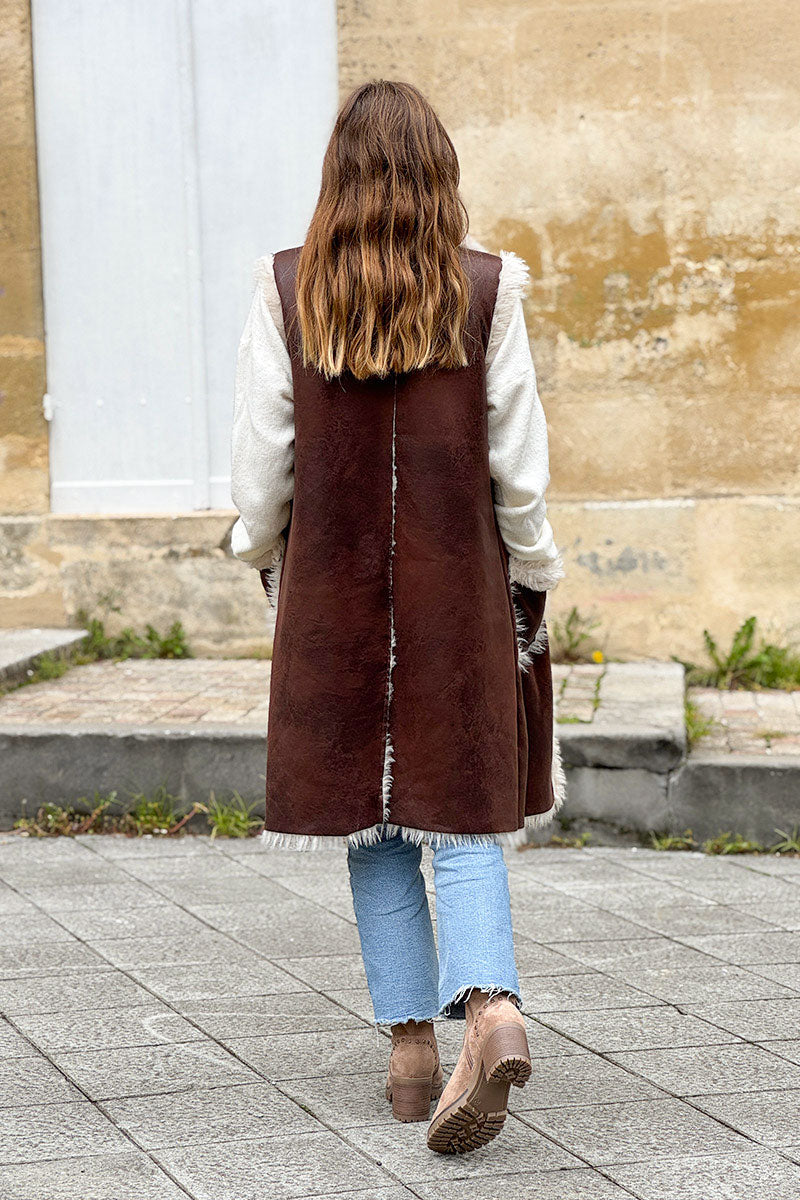 Chocolate Brown Suedette Sherpa Vest