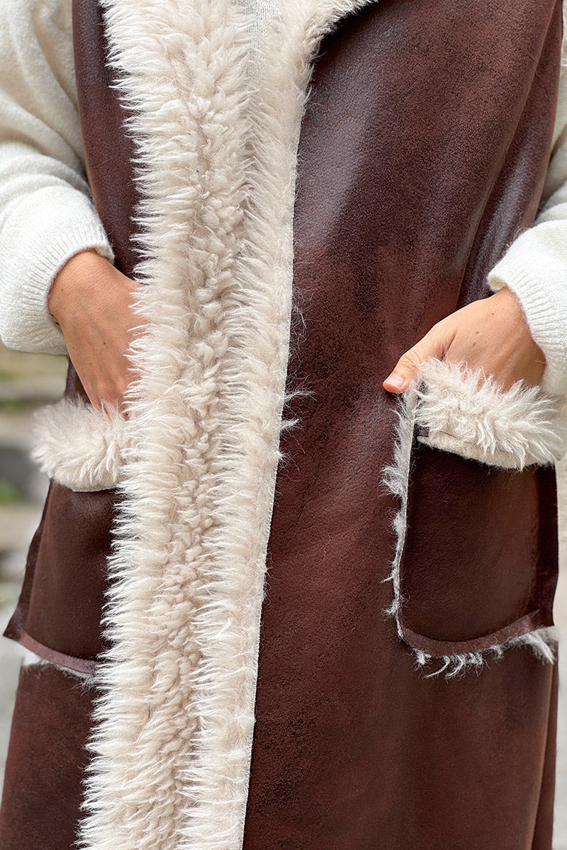 Chocolate Brown Suedette Sherpa Vest
