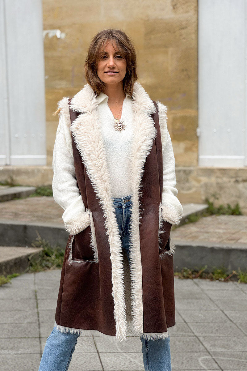 Chocolate Brown Suedette Sherpa Vest